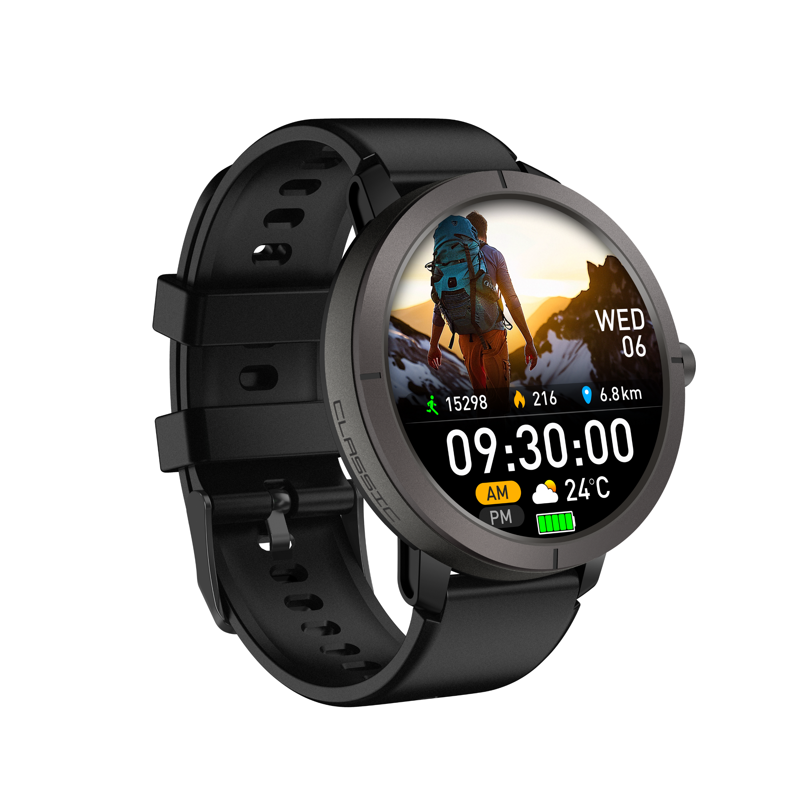 Classic Gaia76 SmartWatch: GPS with 6 Satellites and 170+ Sport Modes - Black