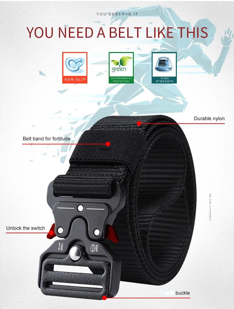 Men's Tactical Quick-Release Belt with Keychain Carabiner