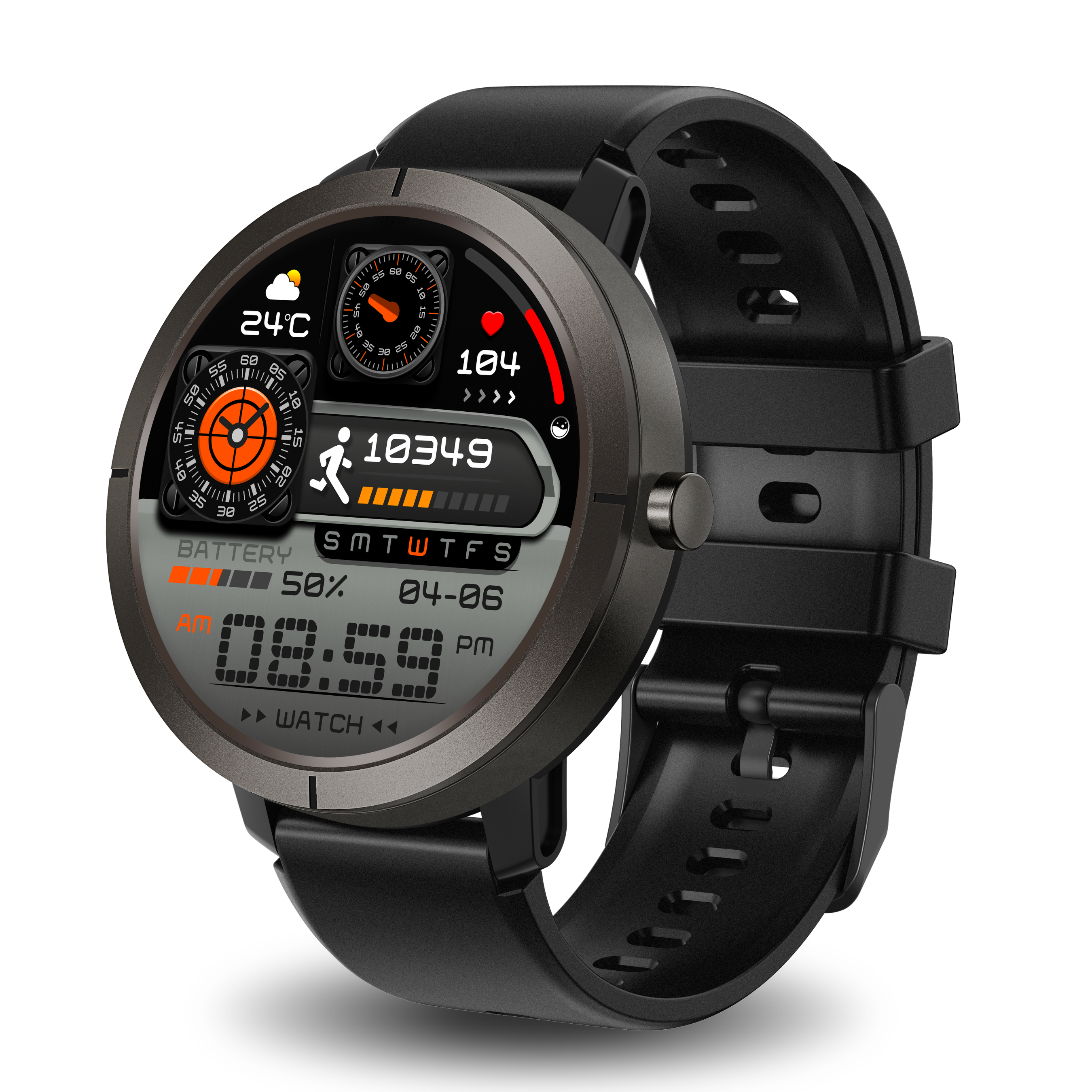 Classic Gaia76 SmartWatch: GPS with 6 Satellites and 170+ Sport Modes - Black