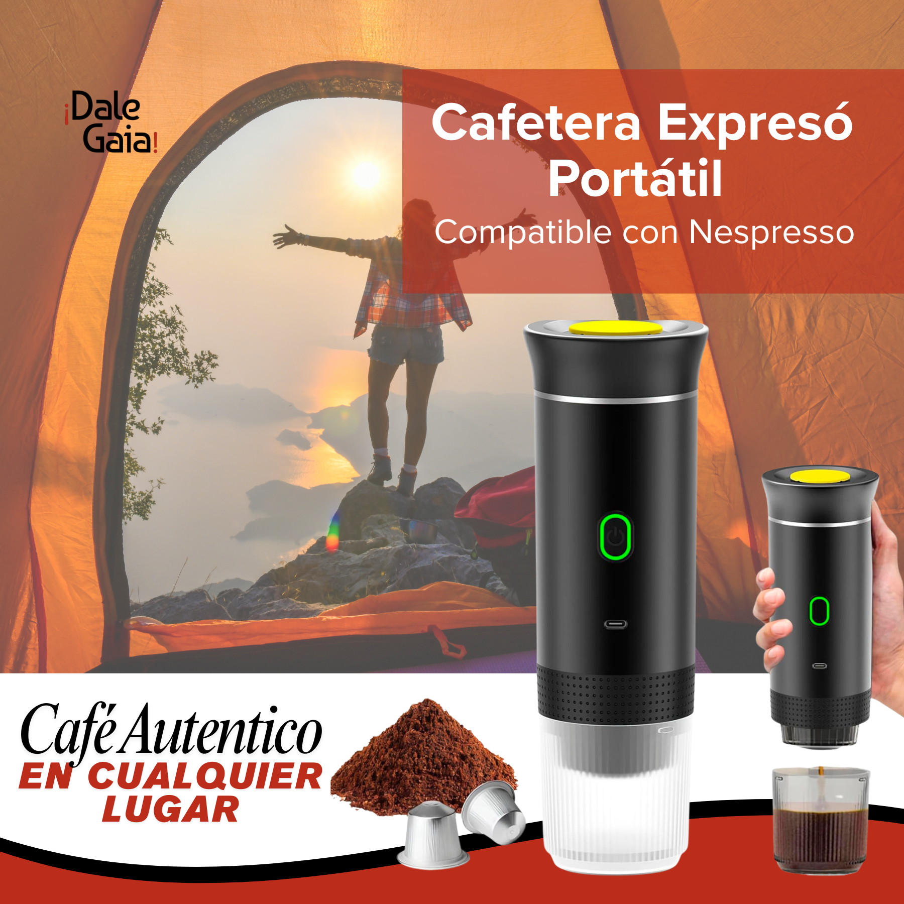 Powerful Flashlight + Solar Power Bank + 3-in-1 Portable Espresso Maker