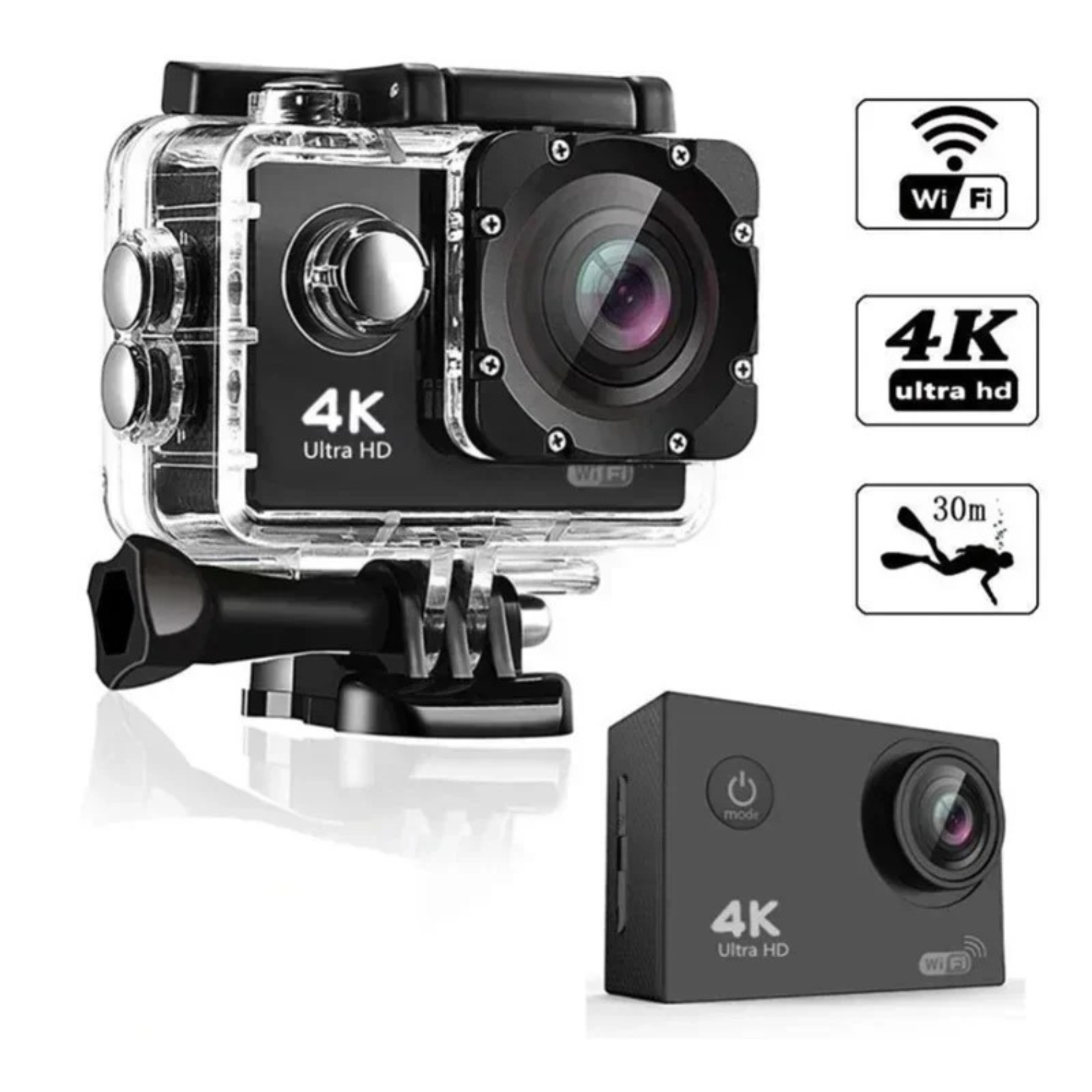 HD 4K/30fps Action Camera Pack + Power Bank