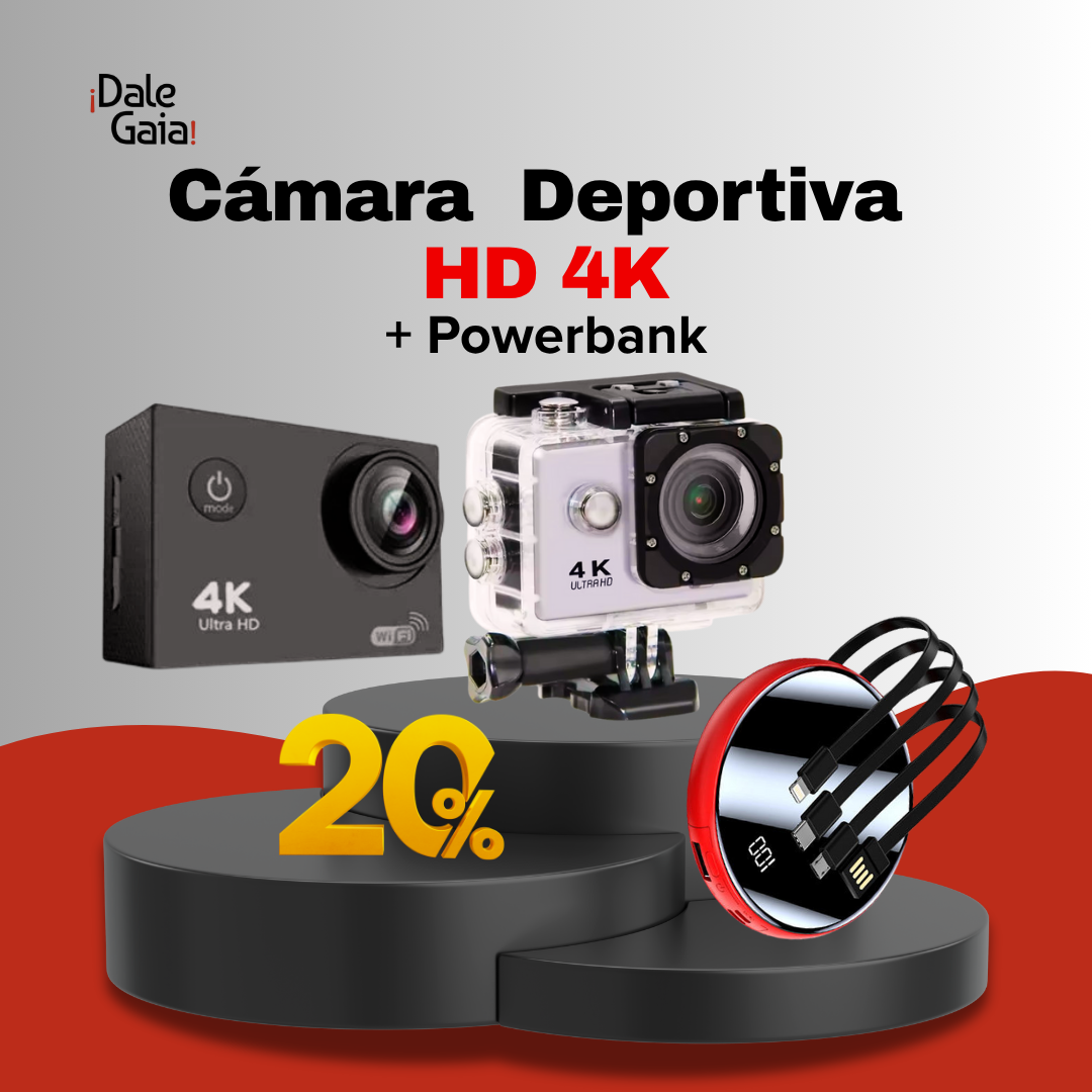 Pack Cámara Deportiva HD 4K/30 fps + Powerbank