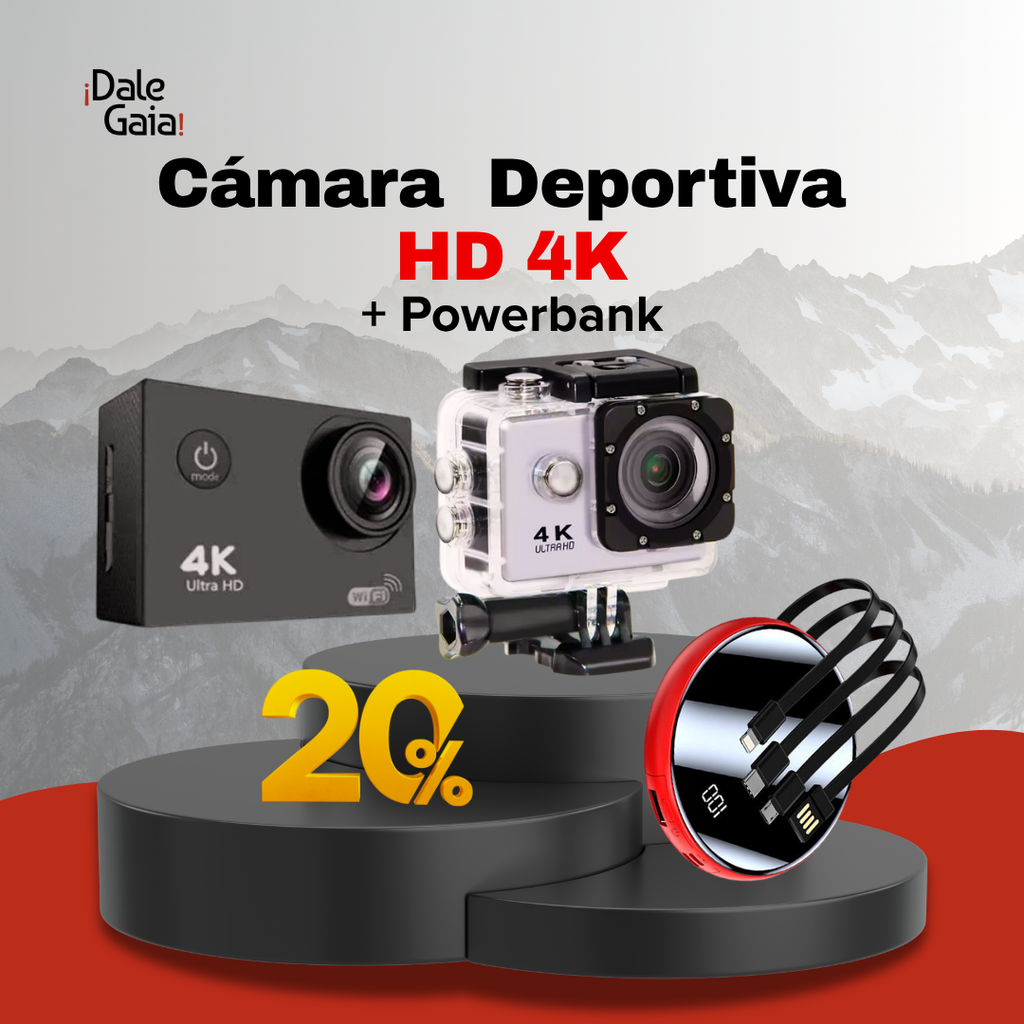 Pack Cámara Deportiva HD 4K/30 fps + Powerbank