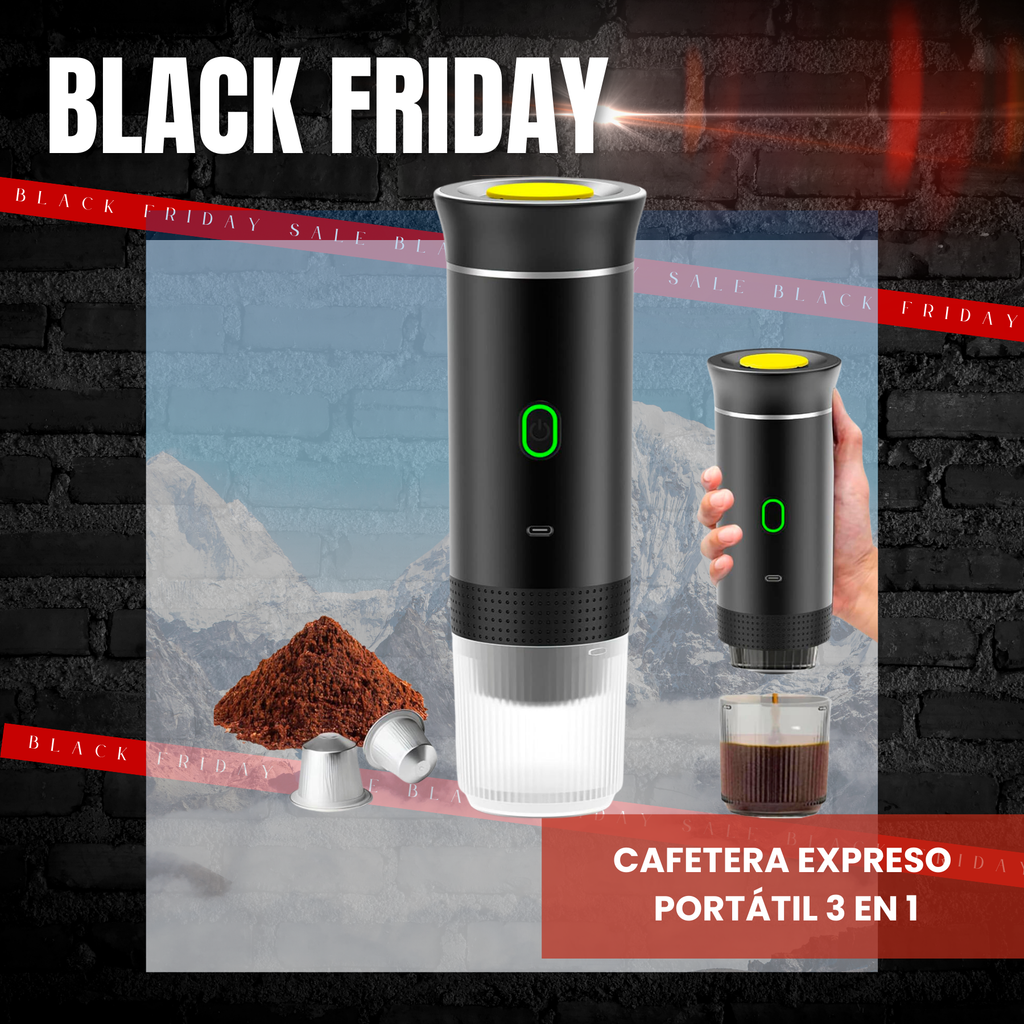 Pack Regalo para Aventureros - Linterna Potente + Powerbank Solar + Cafetera Expreso Portátil 3 en 1