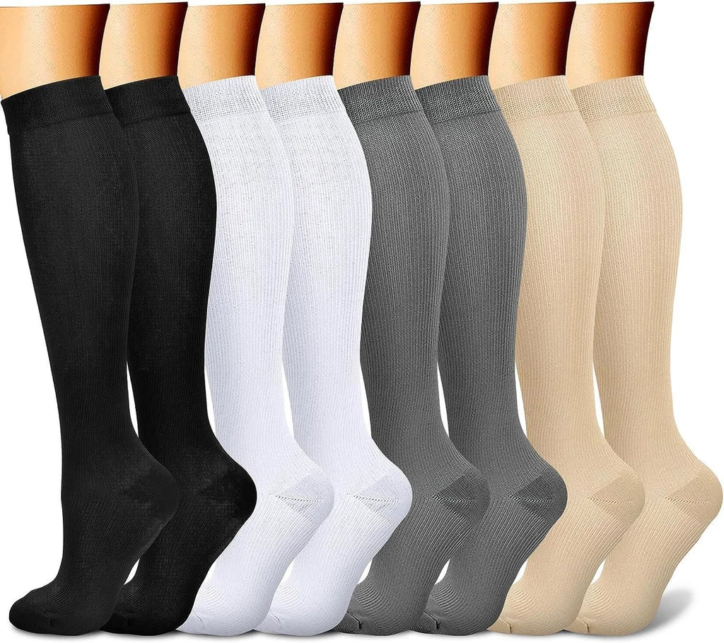 Compression Socks (8 Pairs) | All-Day Support for Nurses, Travel, Running & Recovery