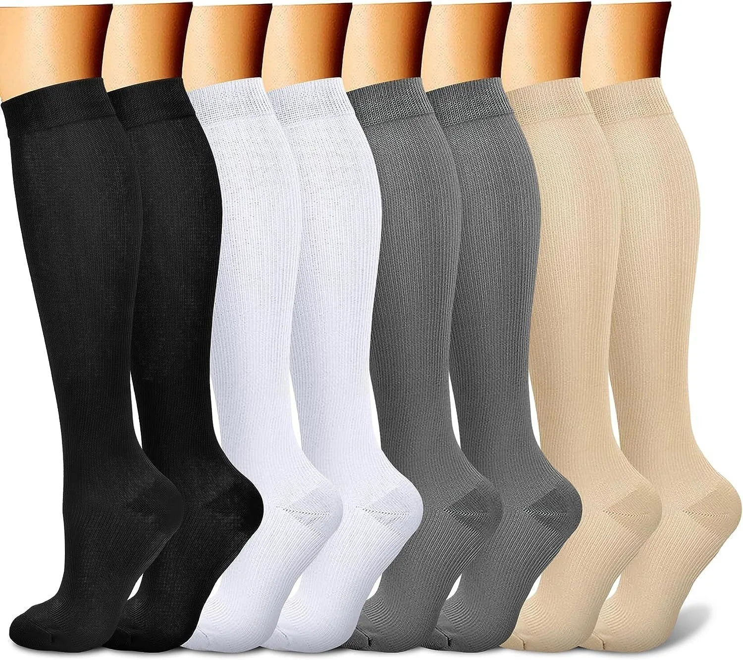 Compression Socks (8 Pairs) | All-Day Support for Nurses, Travel, Running & Recovery