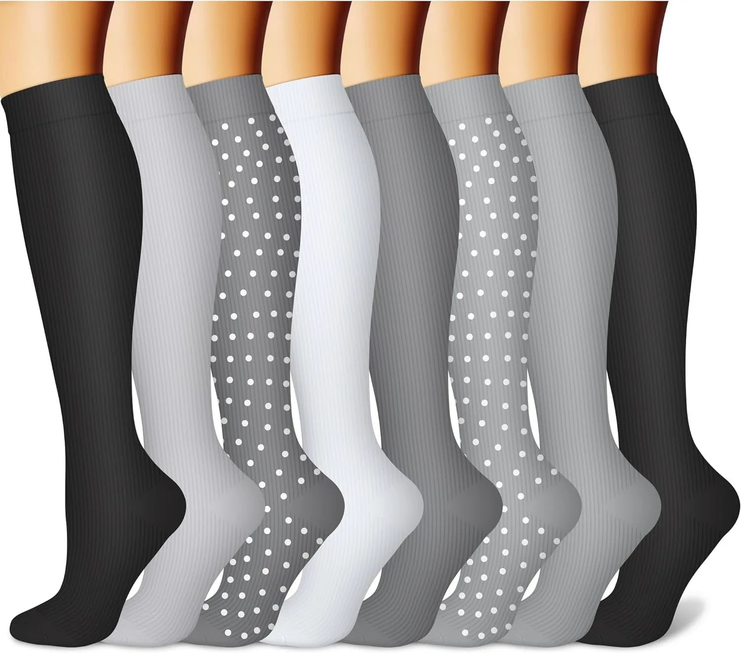 Compression Socks (8 Pairs) | All-Day Support for Nurses, Travel, Running & Recovery