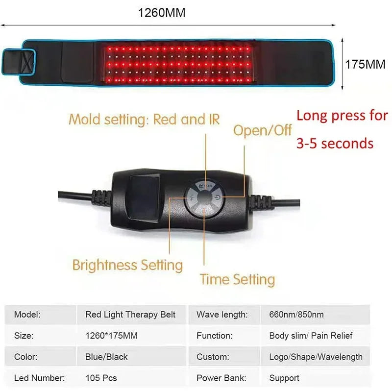Red Light Therapy Belt – 660nm & 850nm Infrared Therapy Wrap
