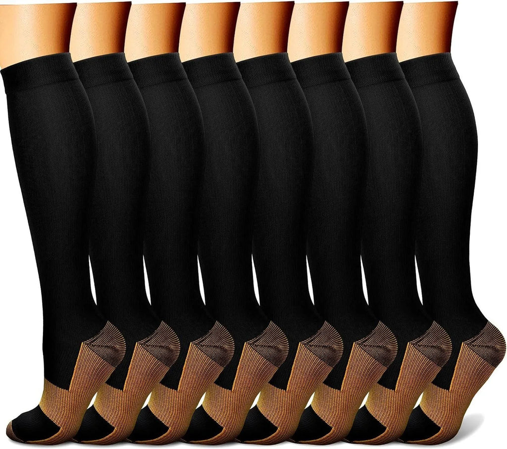 Compression Socks (8 Pairs) | All-Day Support for Nurses, Travel, Running & Recovery