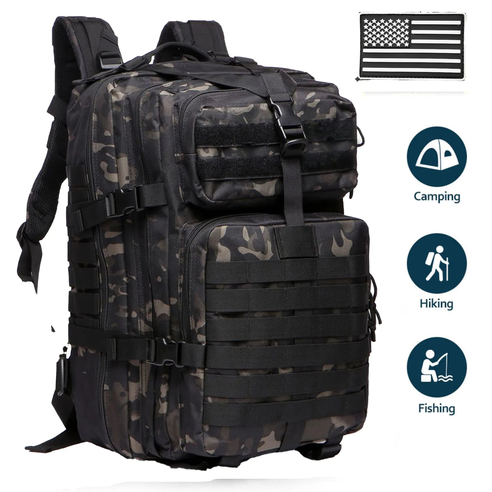 50L Waterproof Tactical Backpack for Hiking & Camping