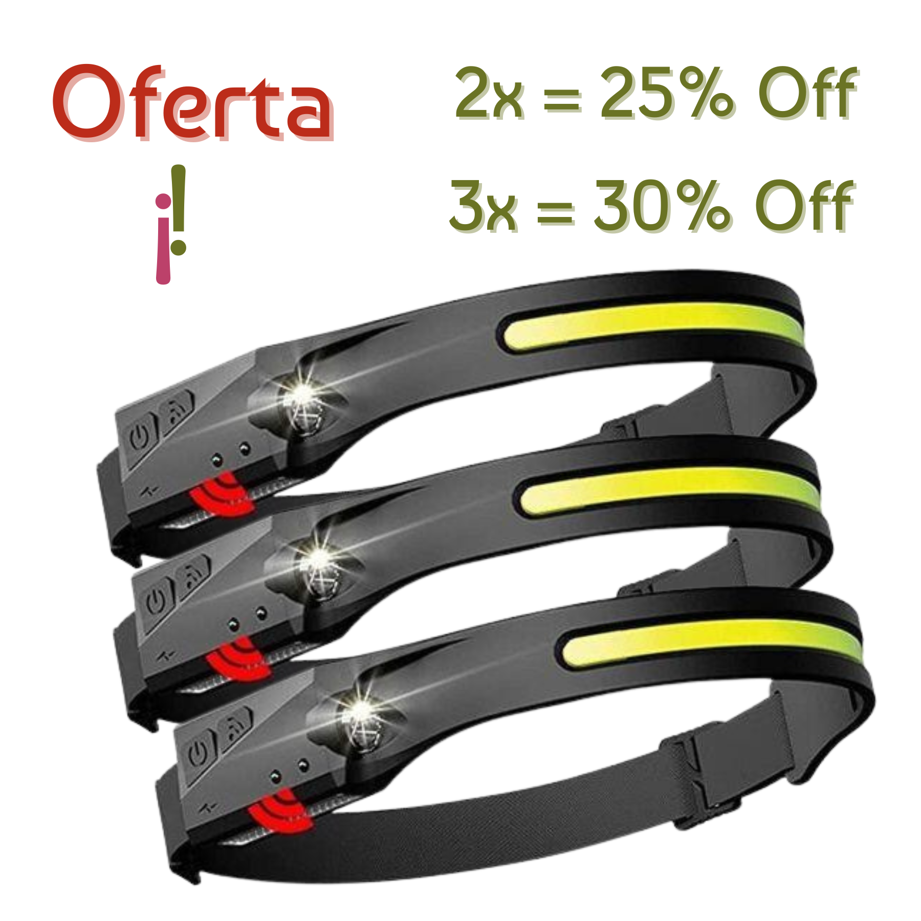 Linterna Frontal NightFlex Pro X3: 2 Luces Frontales LED com Sensor Inteligente para Trail Running y Aventuras al Aire Libre